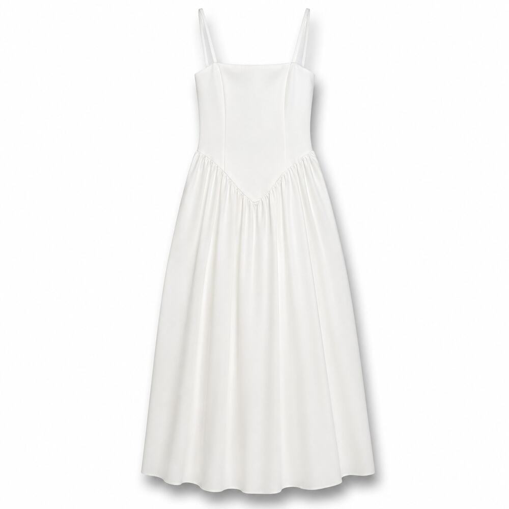 Lulus Luxe Bridal NWOT Bria White Satin Basque Waist Maxi Wedding Dress Medium - Picture 5 of 9